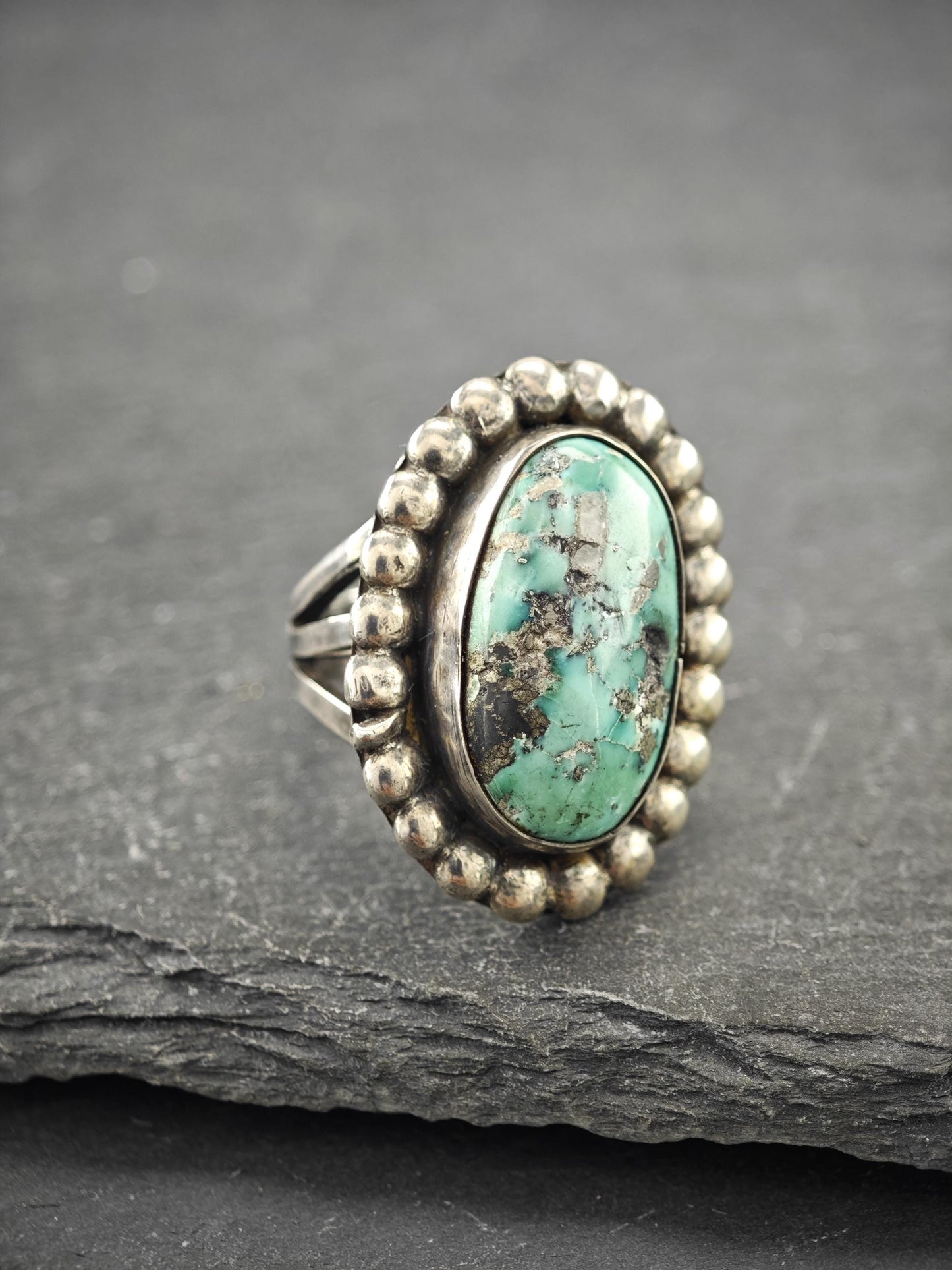 Vintage Southwest Ring Turquoise Sterling Silver Size 7 3/4
