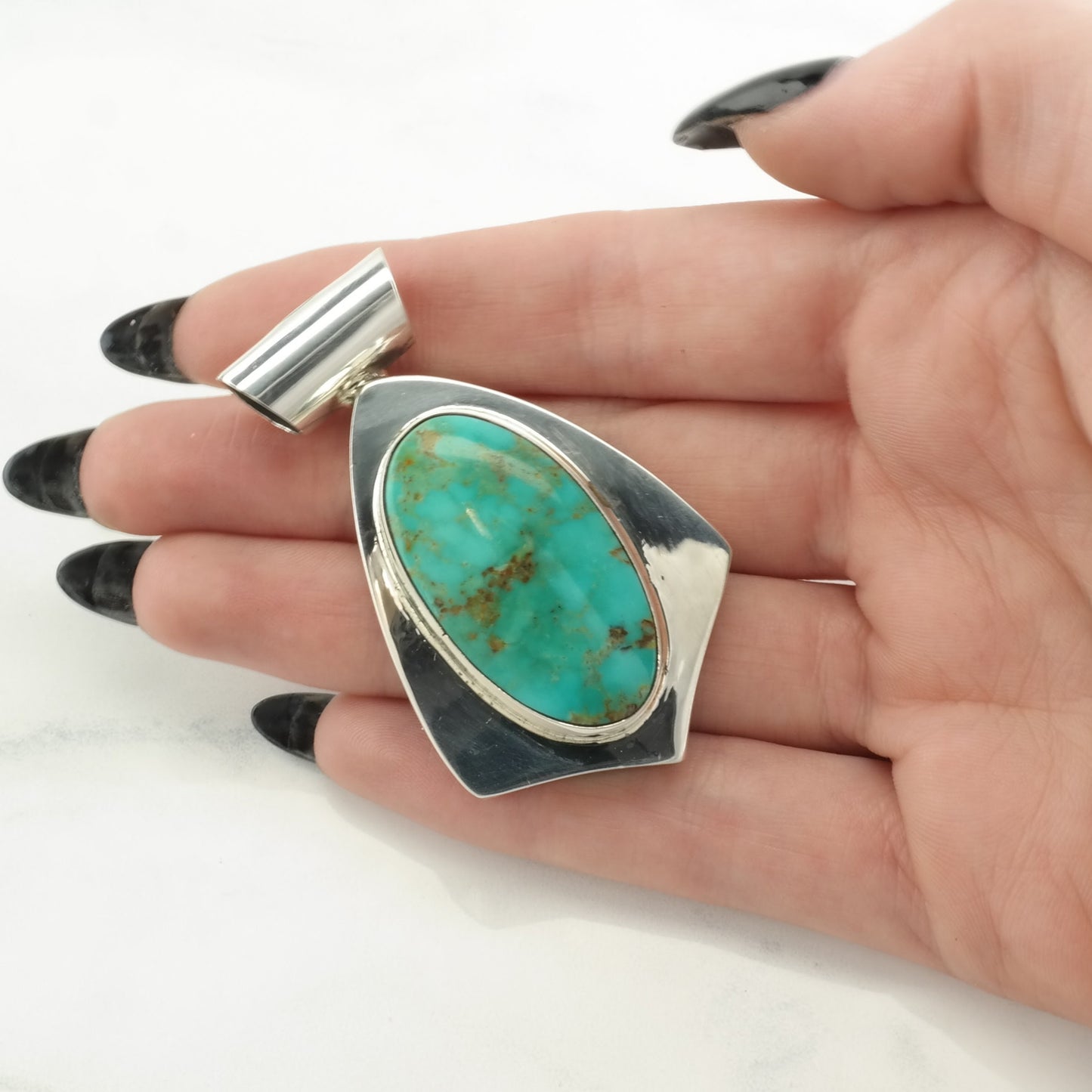 Native American Turquoise, Overlay Reversible Sterling Silver Pendant