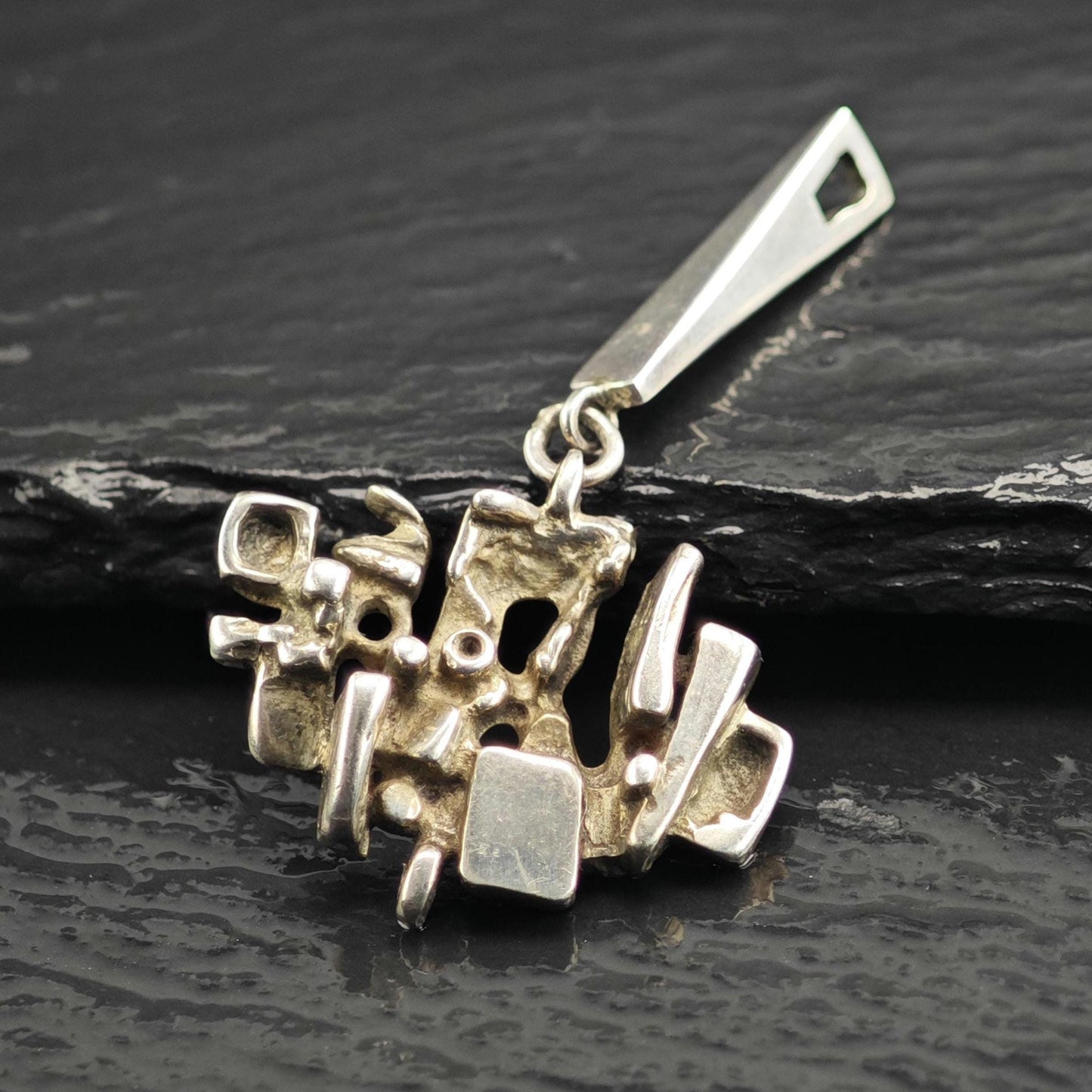 Abstract Brutalist Sterling Silver Pendant P3080