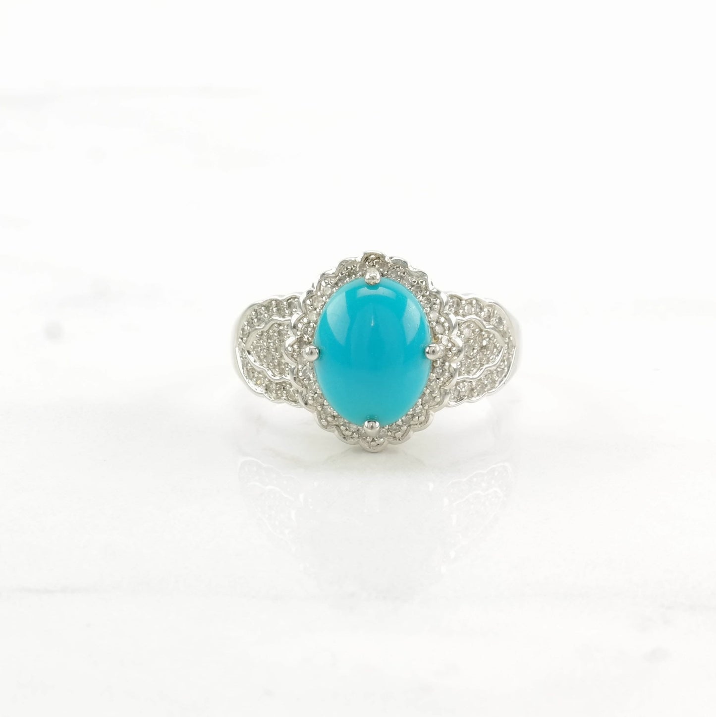 Sterling Silver Ring Turquoise Diamond Blue Size 7