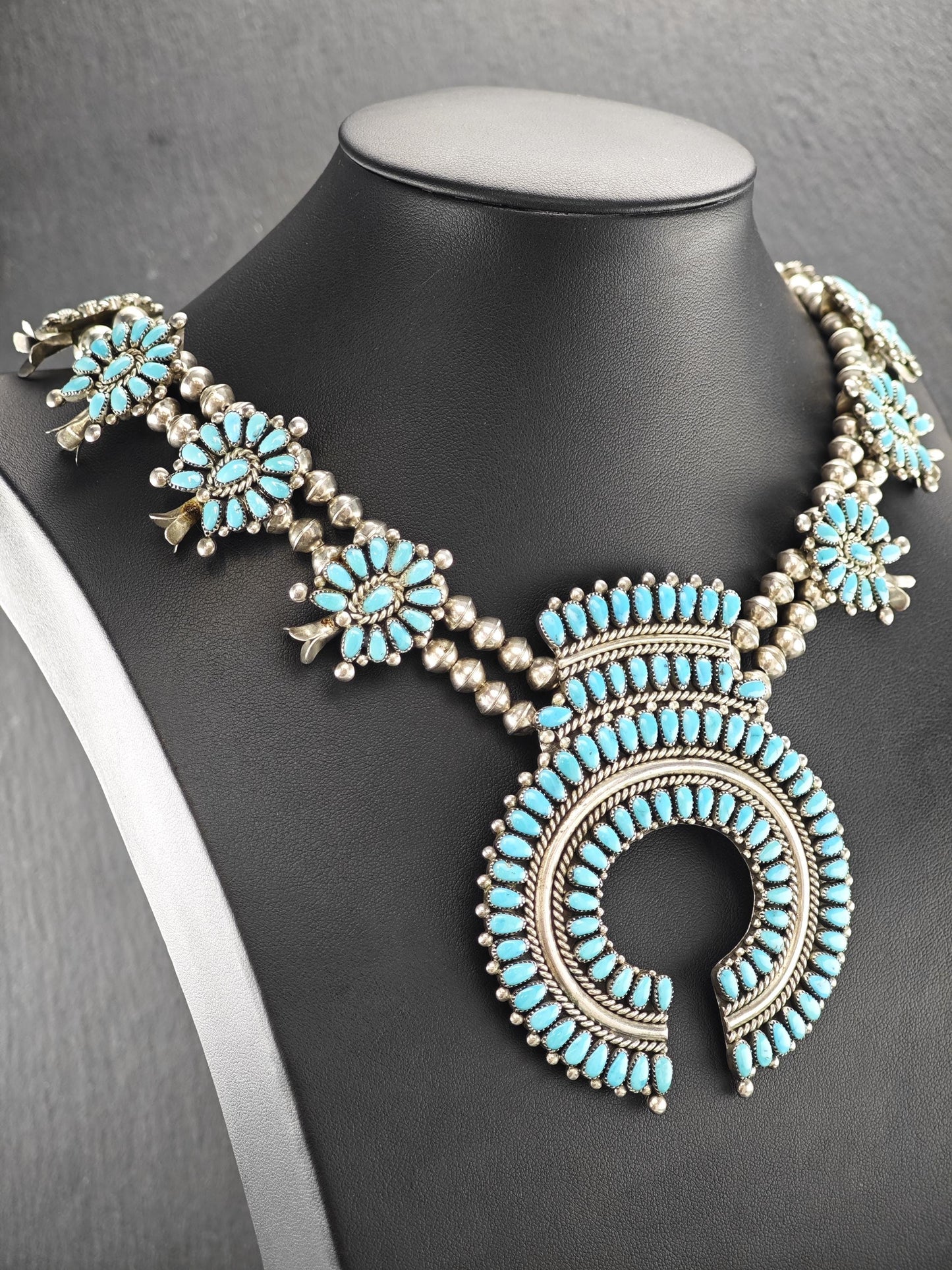 Historic Alice Quam, Zuni, Native American Squash Blossom Necklace Sterling Silver