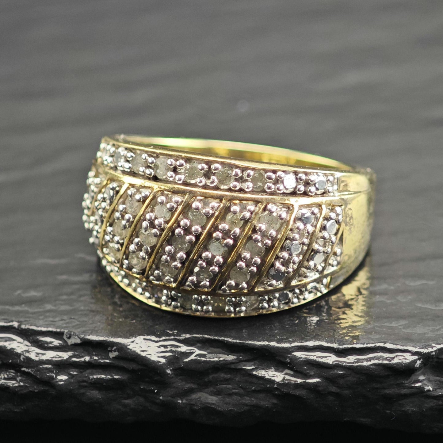 Diamond Gold Plated Sterling Silver Ring Sz 8 R6635