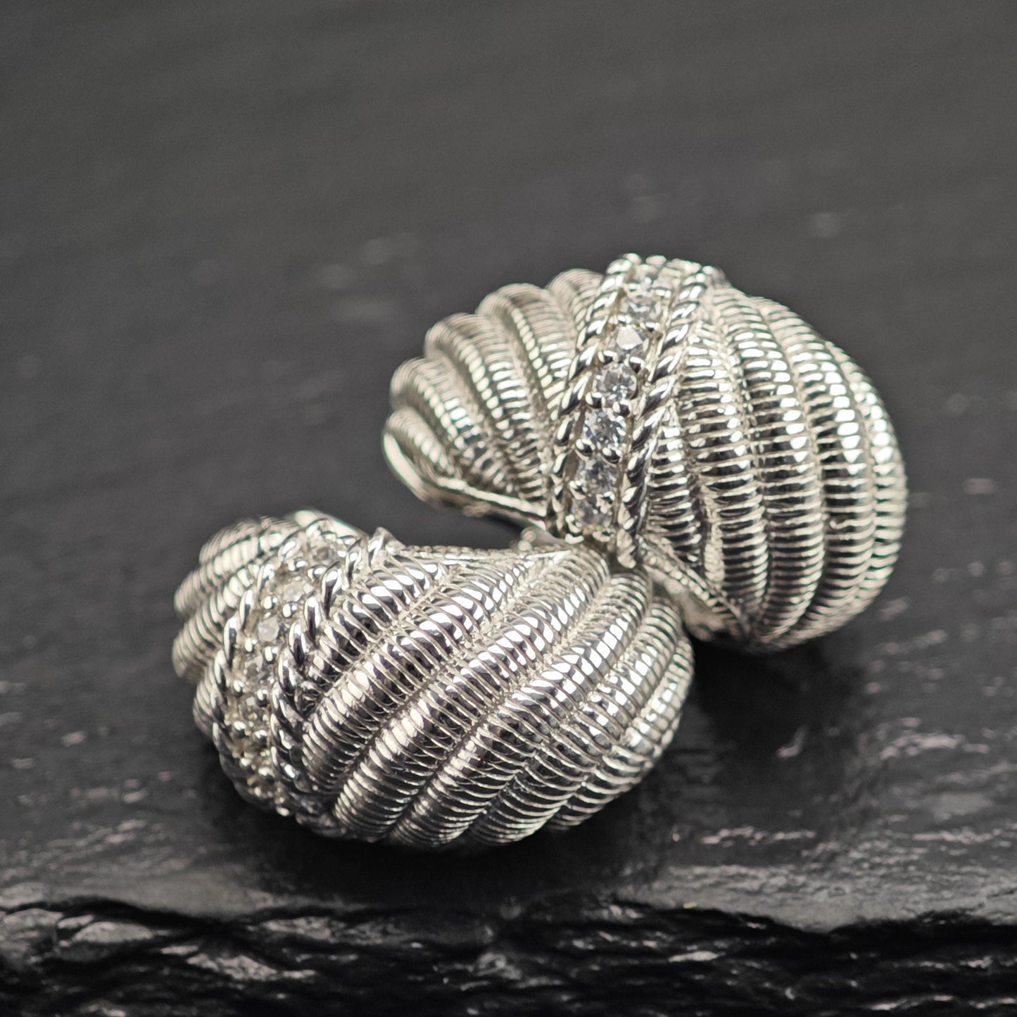 Judith Ripka Scalloped CZ Sterling Silver Clip On Earrings ER3165