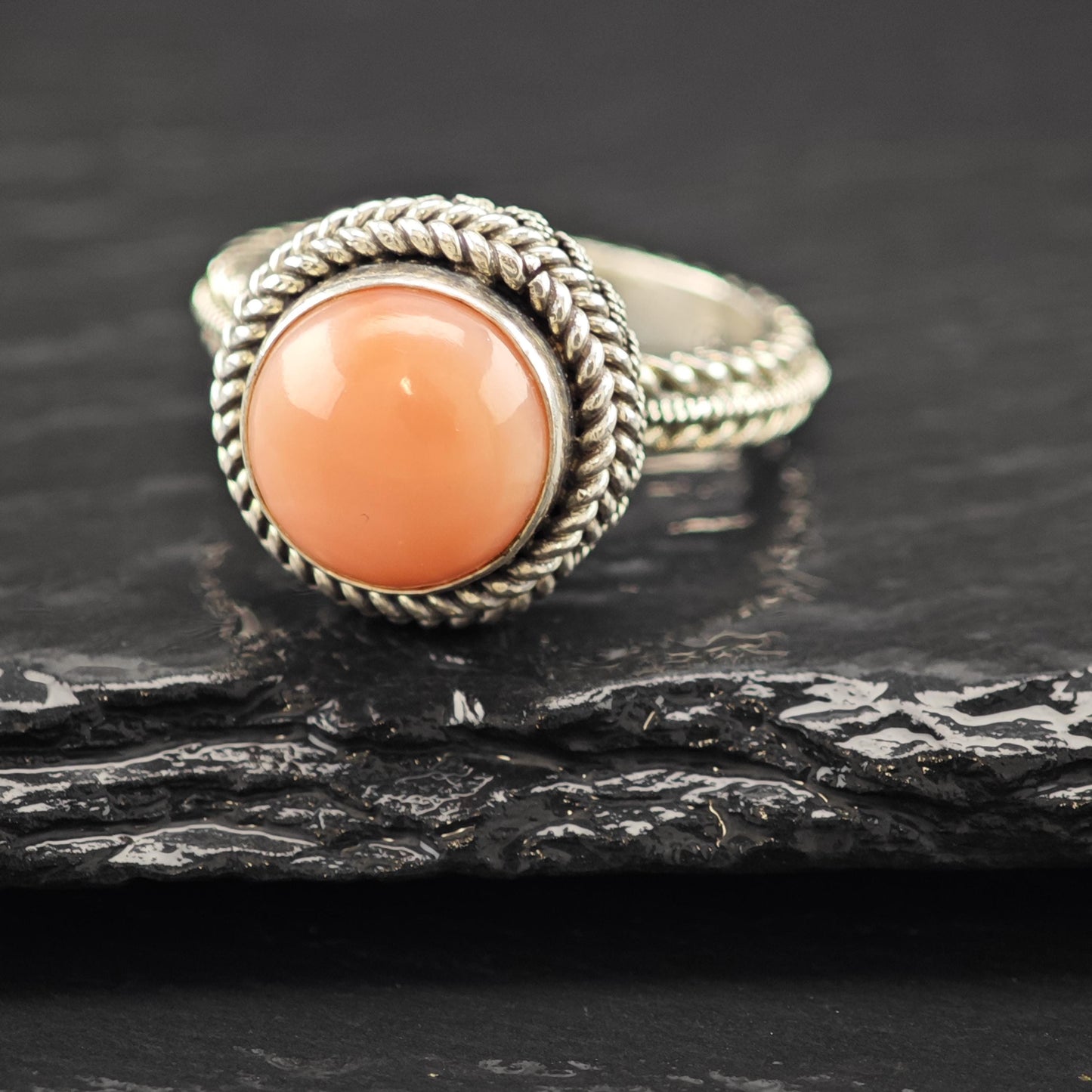 Pink Gemstone Cable Ring Sterling Silver Sz 7 R6133