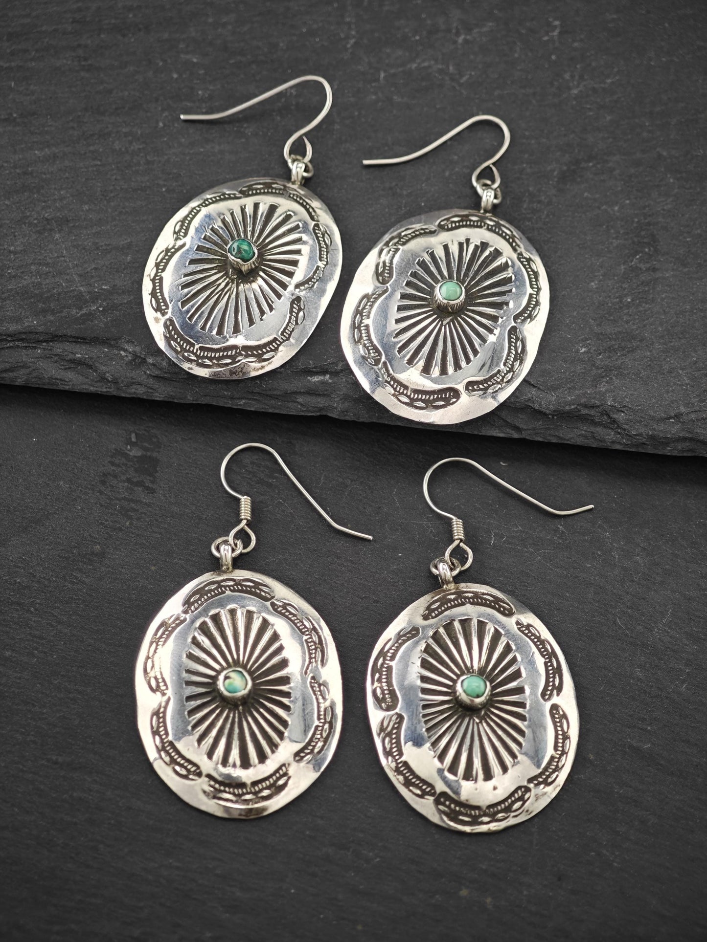 Native American Shield, Stamped Fish Hook Earrings Sterling Silver