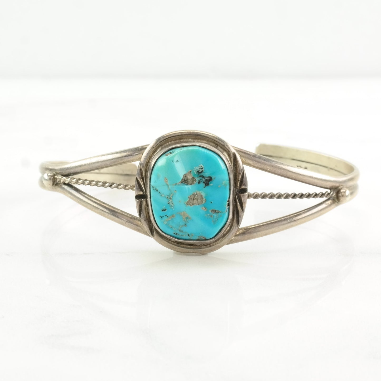 Native American Sterling Silver Cuff Bracelet Blue Turquoise