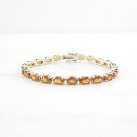 Vintage Sterling Silver Tennis Bracelet Orange Citrine