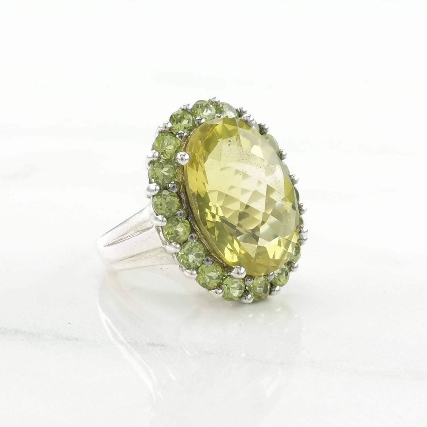 Sterling Silver Ring Lemon Quartz Peridot Yellow Size 6 1/4