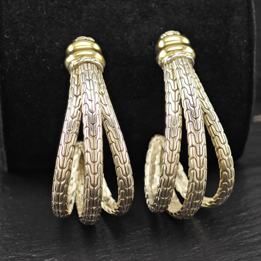 Lg John Hardy 18K Gold Accent Sterling Silver Half Hoop Earrings