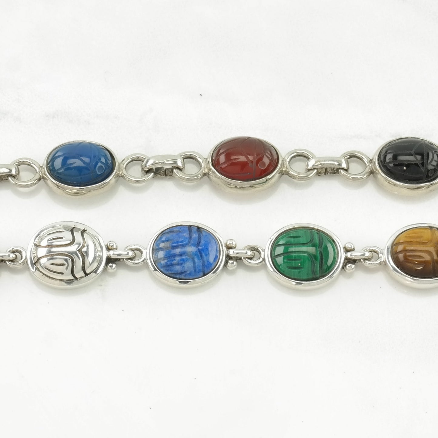 Choice Whitney Kelly Sterling Silver Link Bracelet Multi Stone Scarab, Carved