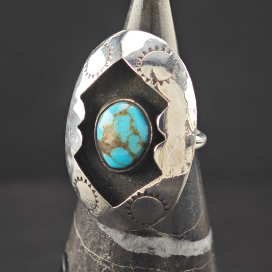Shadow Box Turquoise Ring Sterling Silver Size 6 1/4