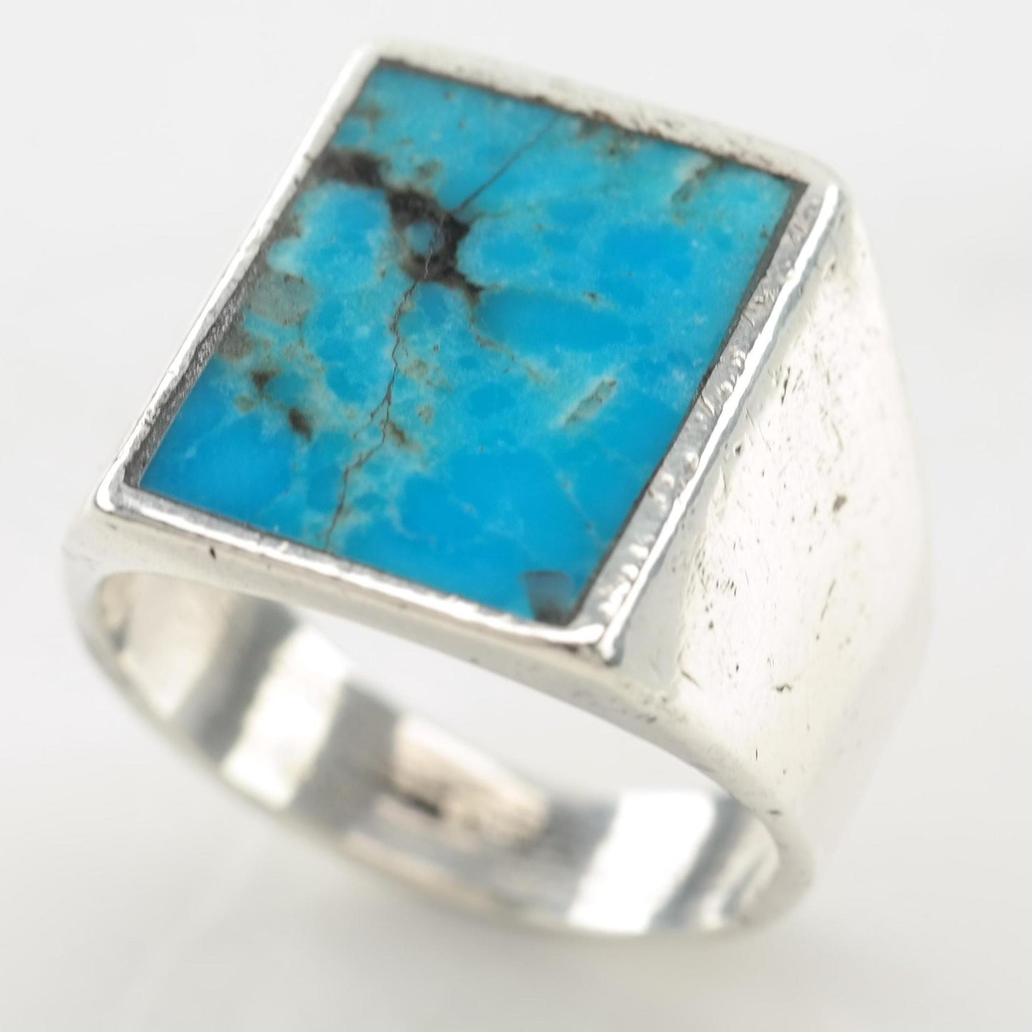 Imperfect Silver Ring Turquoise Inlay Sterling Blue Size 9 1/4