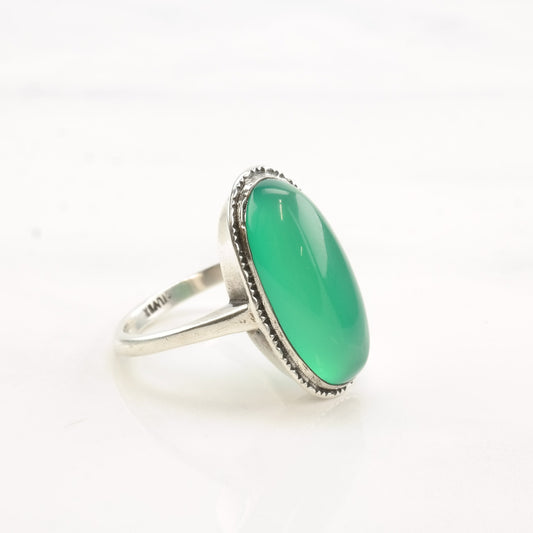 Art Deco Silver Ring Chrysoprase Oval Sterling Size 9 1/2