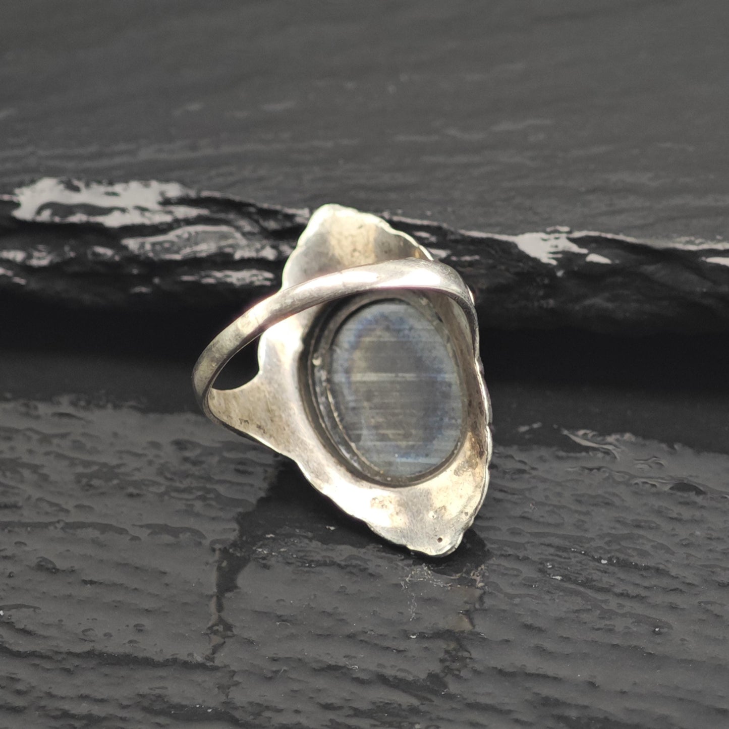 Art Deco Hematite Marcasite Sterling Silver Ring Sz 7 R6676