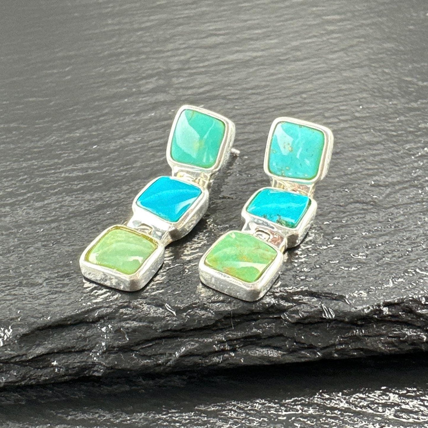 Southwest Sterling Silver Blue Green Turquoise Earrings Stud Dangle