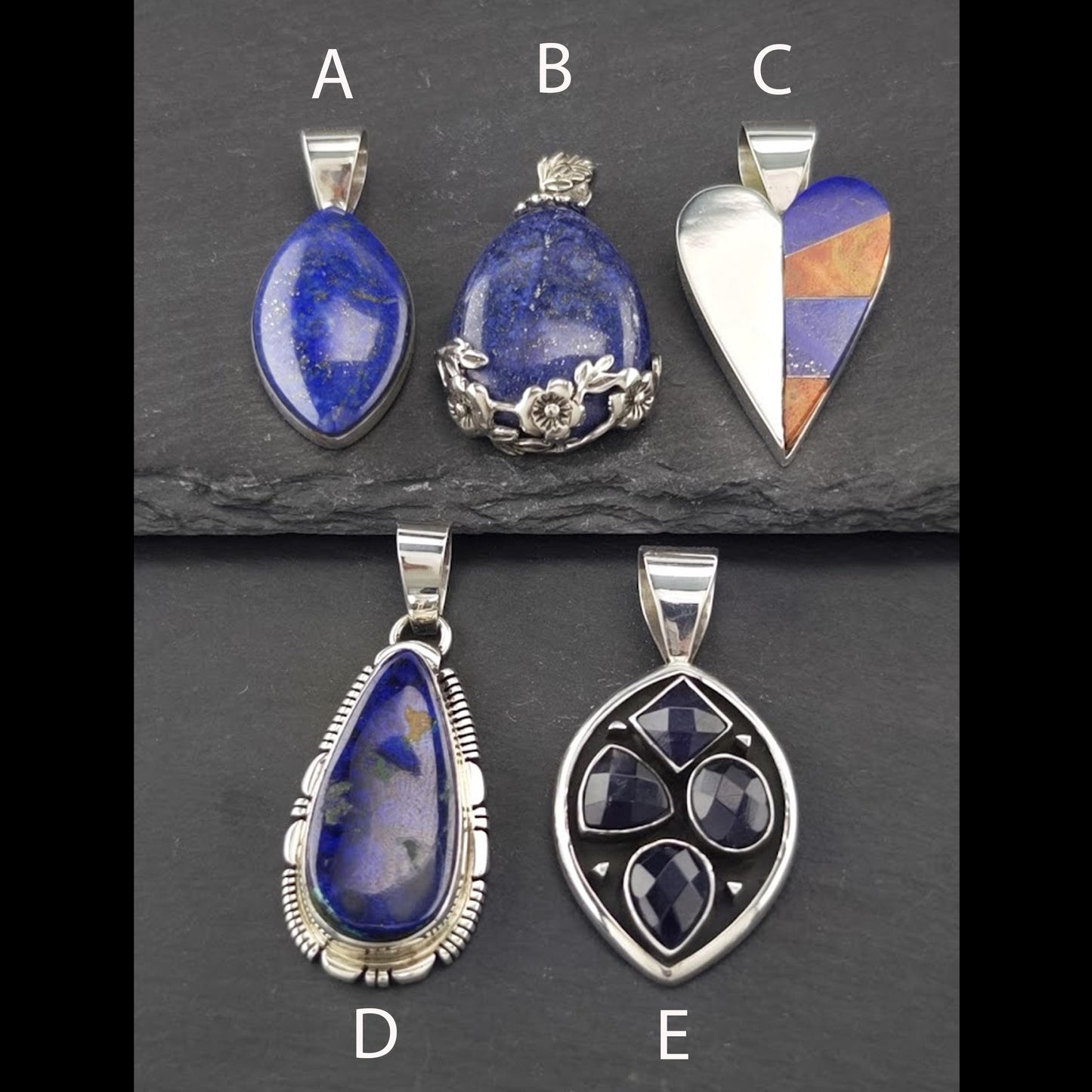 Choice of Vintage Blue Gemstone Pendants Sterling Silver