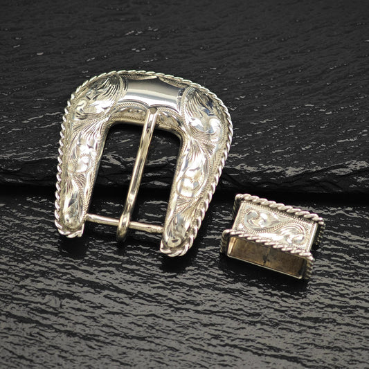 Vintage Floral Western Buckle Sterling Silver, Ranger Belt Buckle and Notch by Sunset Trails