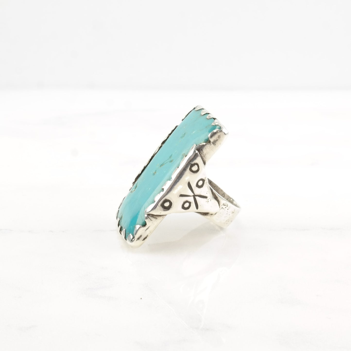 Southwest Silver Ring Turquoise Rectangle Large Sterling Size 11