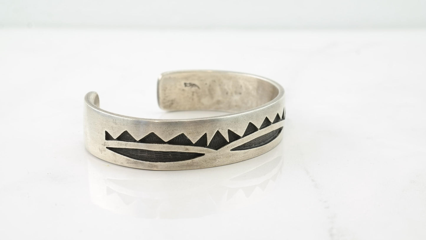 Hopi Sterling Silver Overlay Cuff Bracelet, Native American, Southwestern Jewelry, Signed Phillip Honanie, 1970s