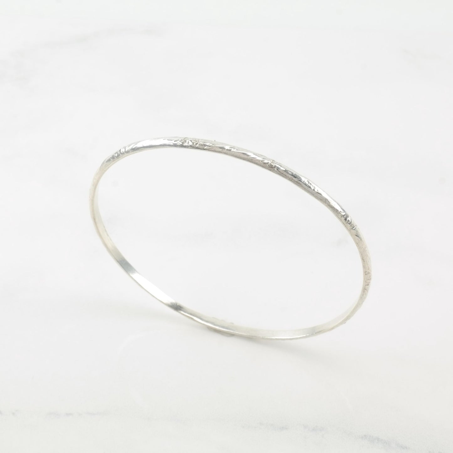 USSR Dainty Stamped, Sterling Silver Bangle Bracelet