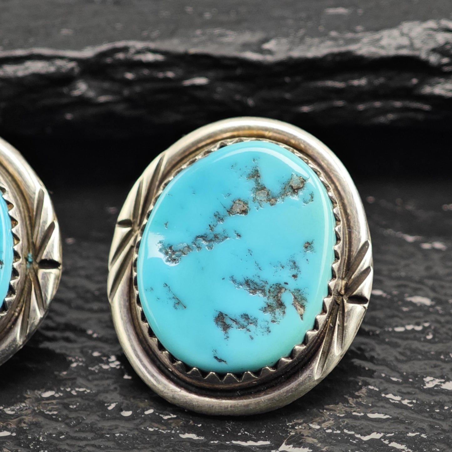 Vintage Native American Sleeping Beauty Turquoise Sterling Silver Stud Earrings ER3173