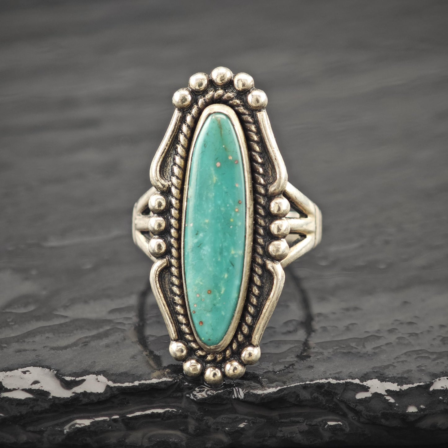 Bell Trading Navette Turquoise Ring Sterling Silver Size 7 3/4 R5970
