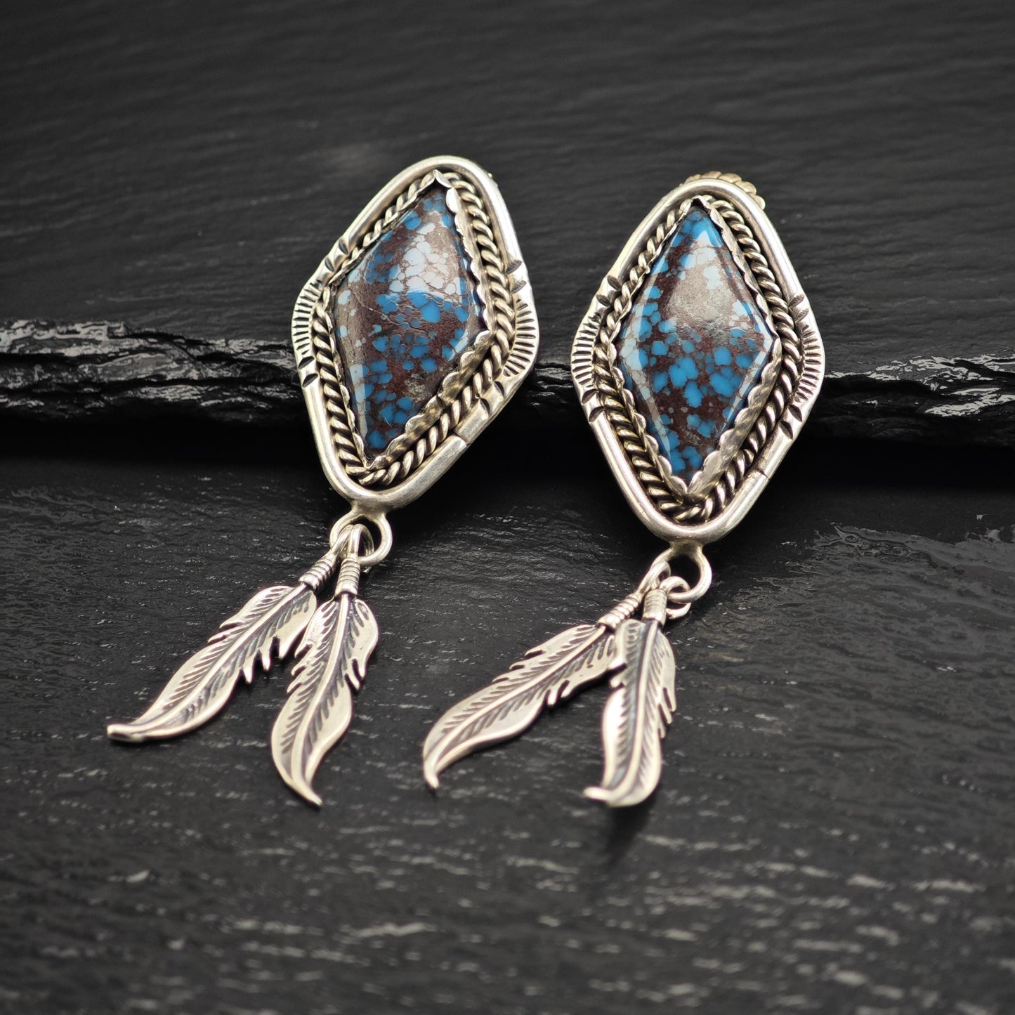Native American Blue Spiderweb Turquoise Sterling Silver Earrings ER3126