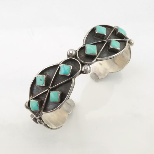 Vintage Zuni Sterling Silver Cuff Bracelet Blue Turquoise