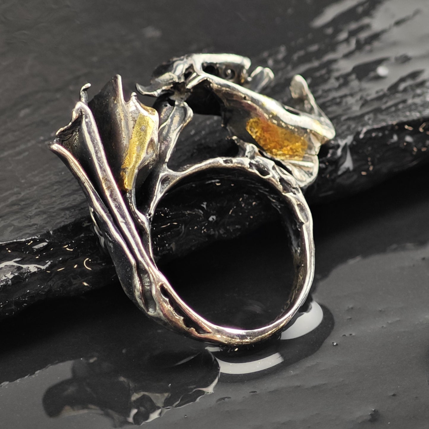 Unique Studio Artist Gold Accent Sterling silver Ring Sz 7.5 R6546