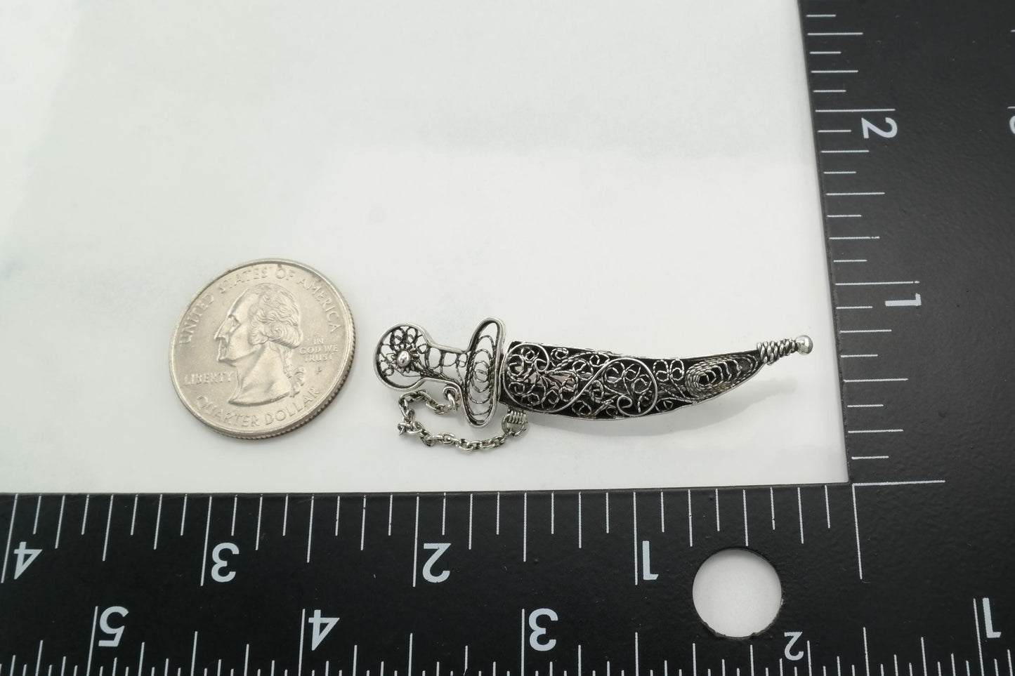 Vintage Sterling Silver Sword Brooch with Filigree