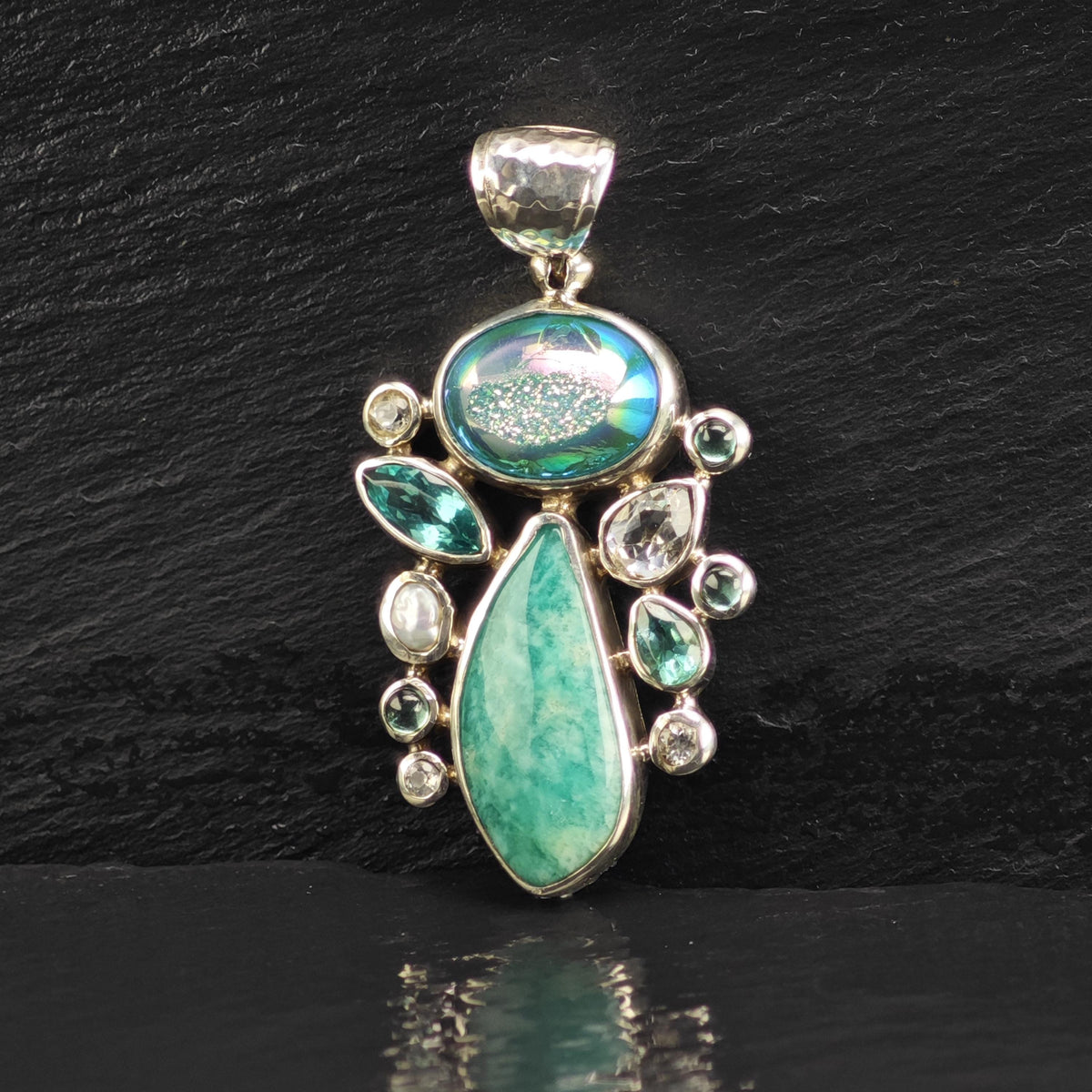 Starborn Amazonite Apatite Cluster Sterling Silver Pendant P3094