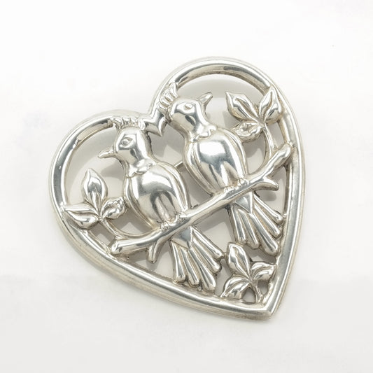 Coro Style Sterling Silver Brooch Heart Birds