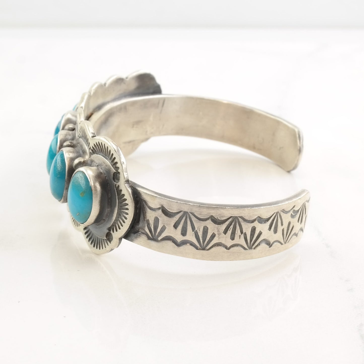 Native American Sterling Silver Cuff Bracelet Turquoise Cluster