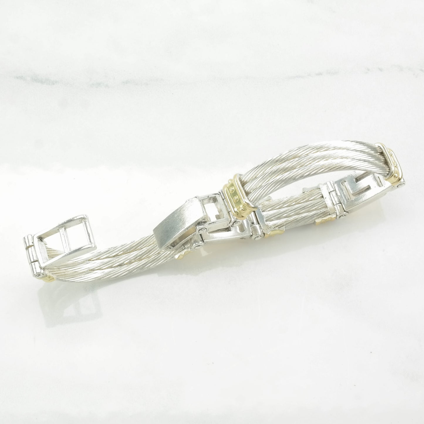 Modernist Sterling Silver Link Bracelet Gold Accent