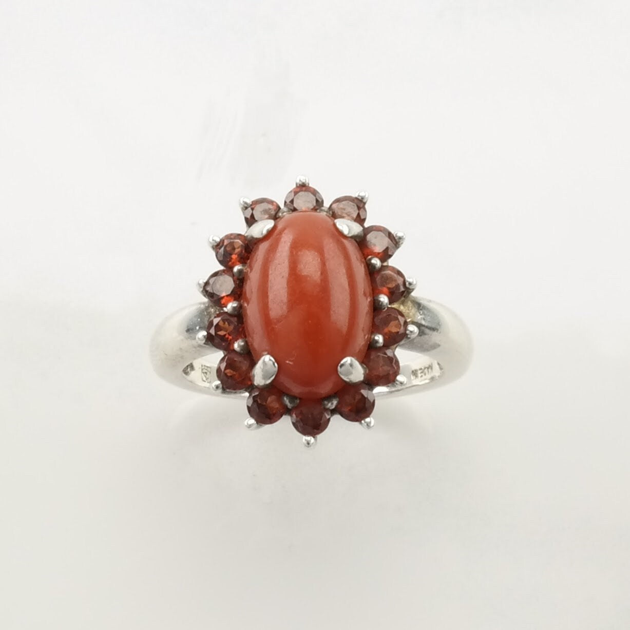 Sterling Silver Ring Carnelian Garnet Orange Size 7 1/4