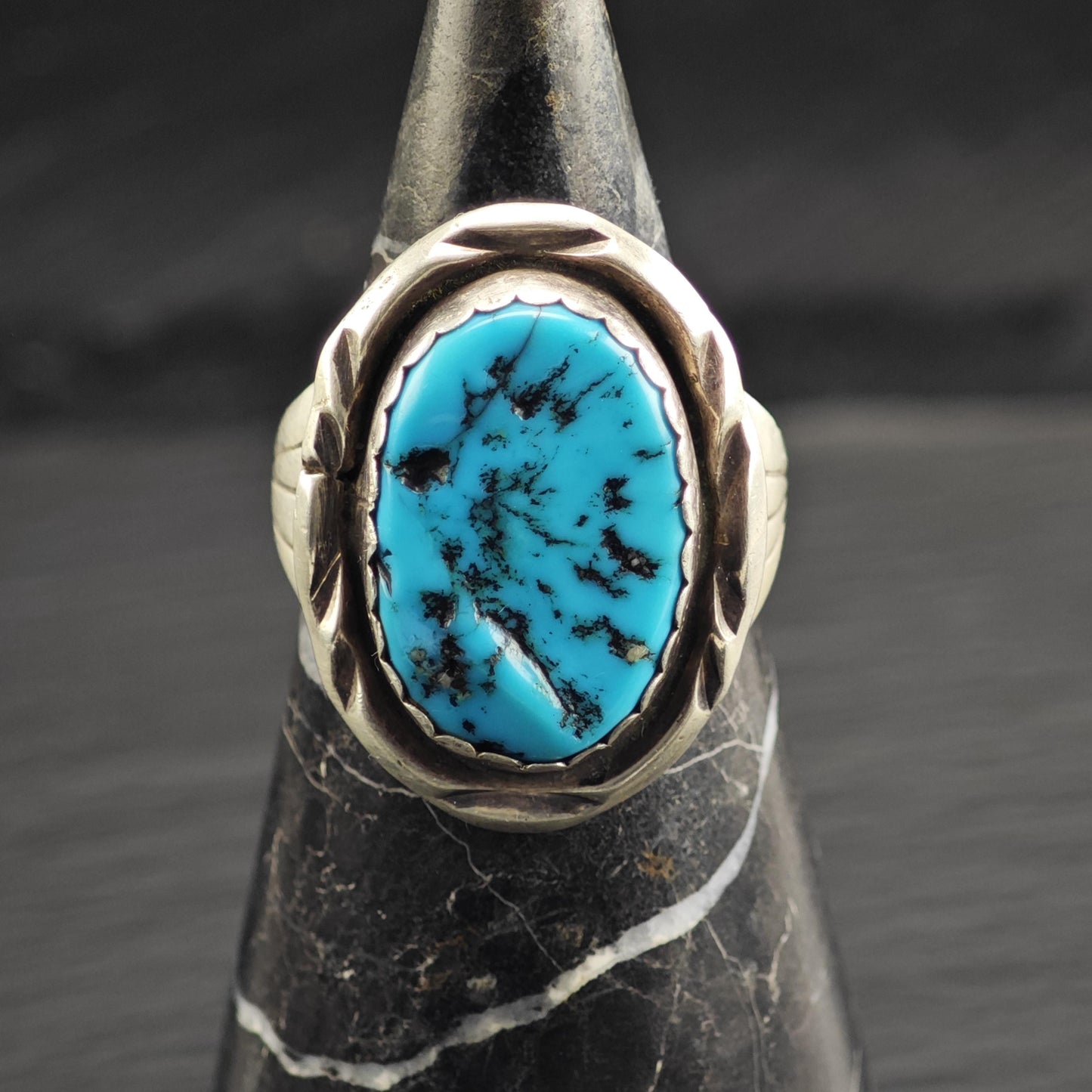 Vintage Native American Oval Turquoise Sterling Silver Ring Sz 11 1/2 R6629