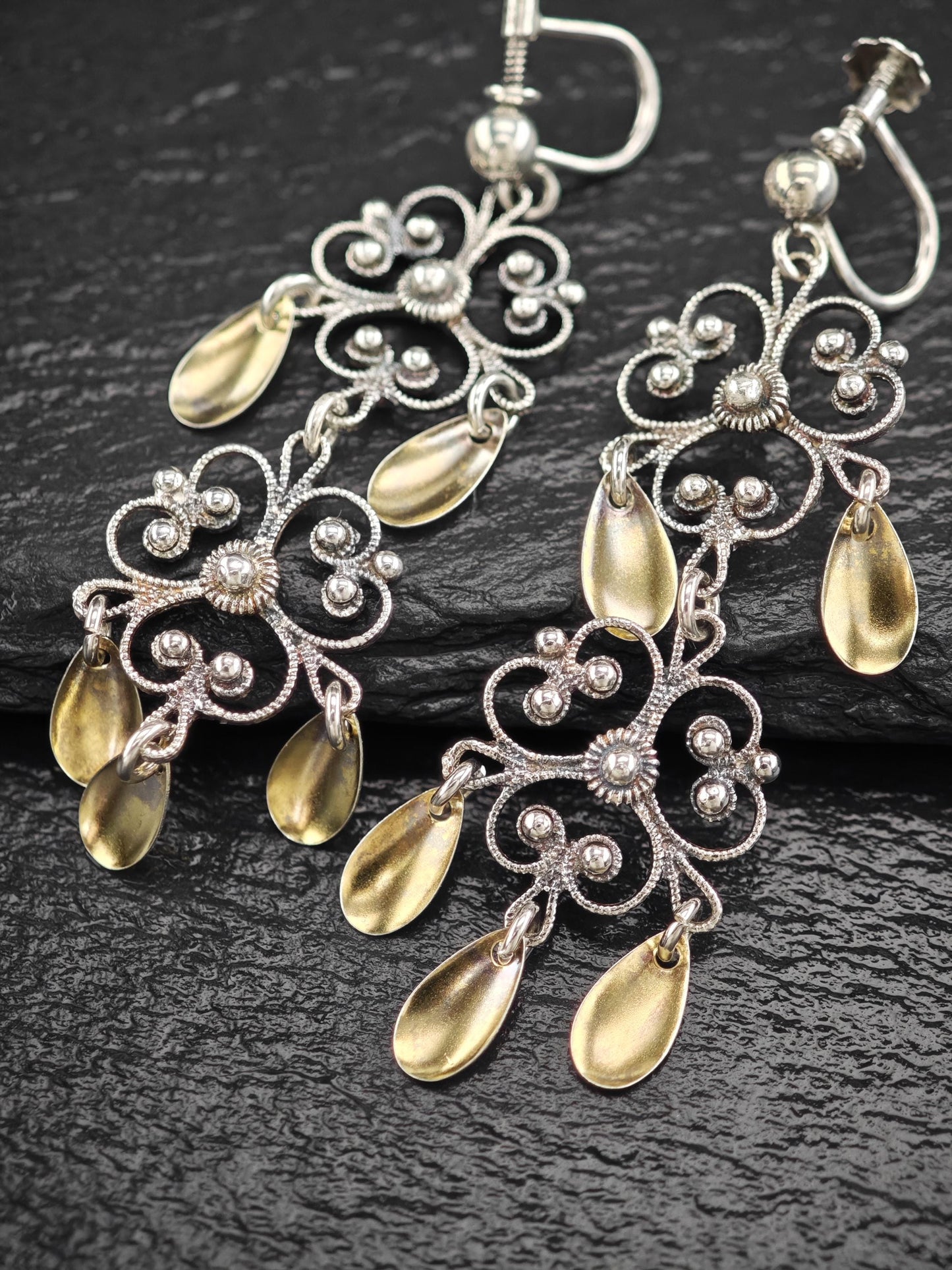 Early David Andersen Gold Floral, Screw Back Earrings Sterling Silver