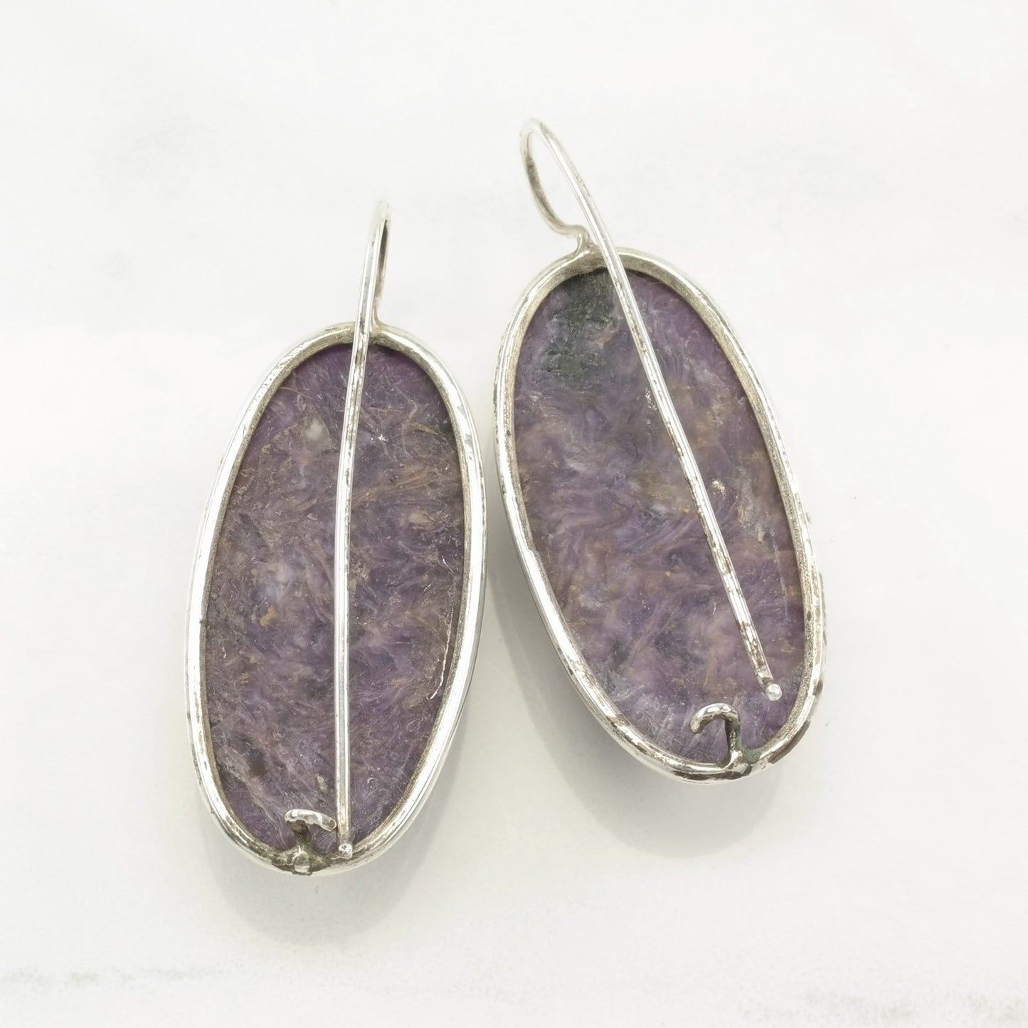 Sterling Silver Charoite Large Earrings Fish hook