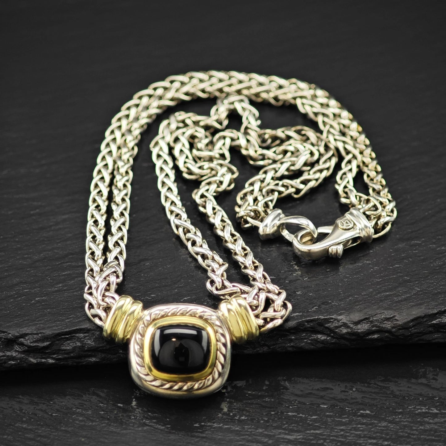 Vintage, David Yurman Sterling Silver Black, Gold Onyx 14K Gold Accent Necklace N2656