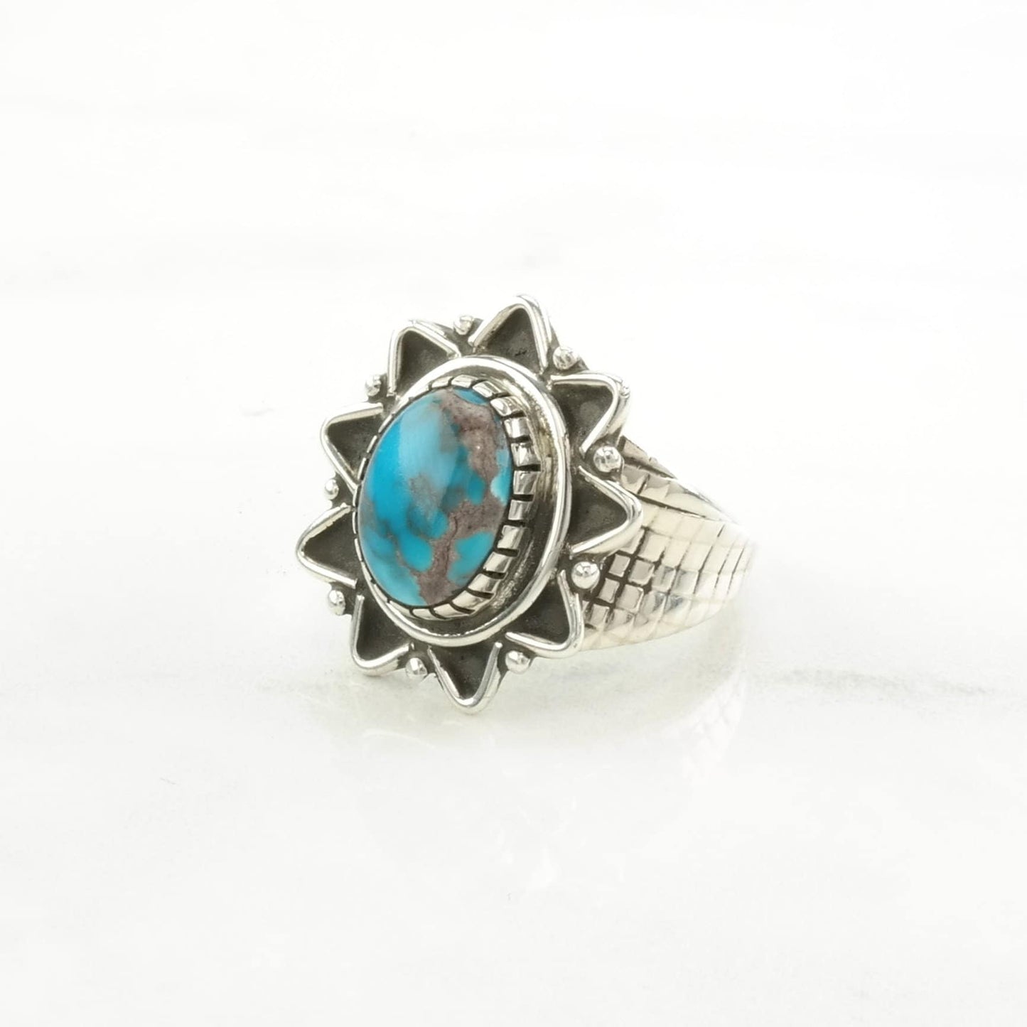 Darrell Cadman Silver Ring High Grade, Turquoise Star Sterling Blue Size 9 1/4