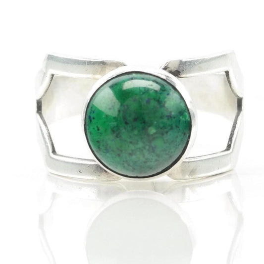 Vintage Foreign Silver Ring Chrysocolla Round Sterling Green Size 9 (ad