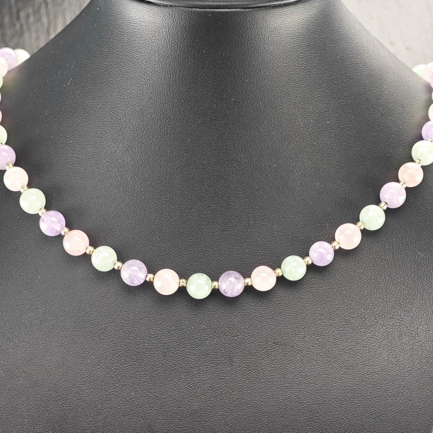 Multi-color Quartz, 14k Gold Clasp, Beaded Necklace Sterling Silver N2470