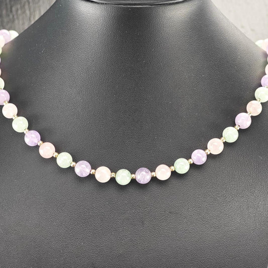 Multi-color Quartz, 14k Gold Clasp, Beaded Necklace Sterling Silver N2470