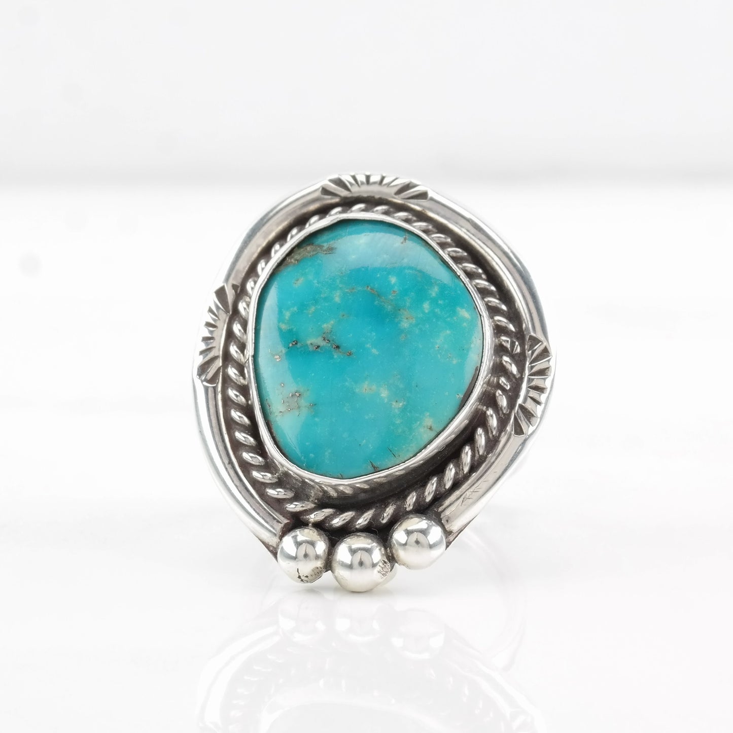 Native American Sterling Silver Ring, Turquoise Blue Size 7 1/4