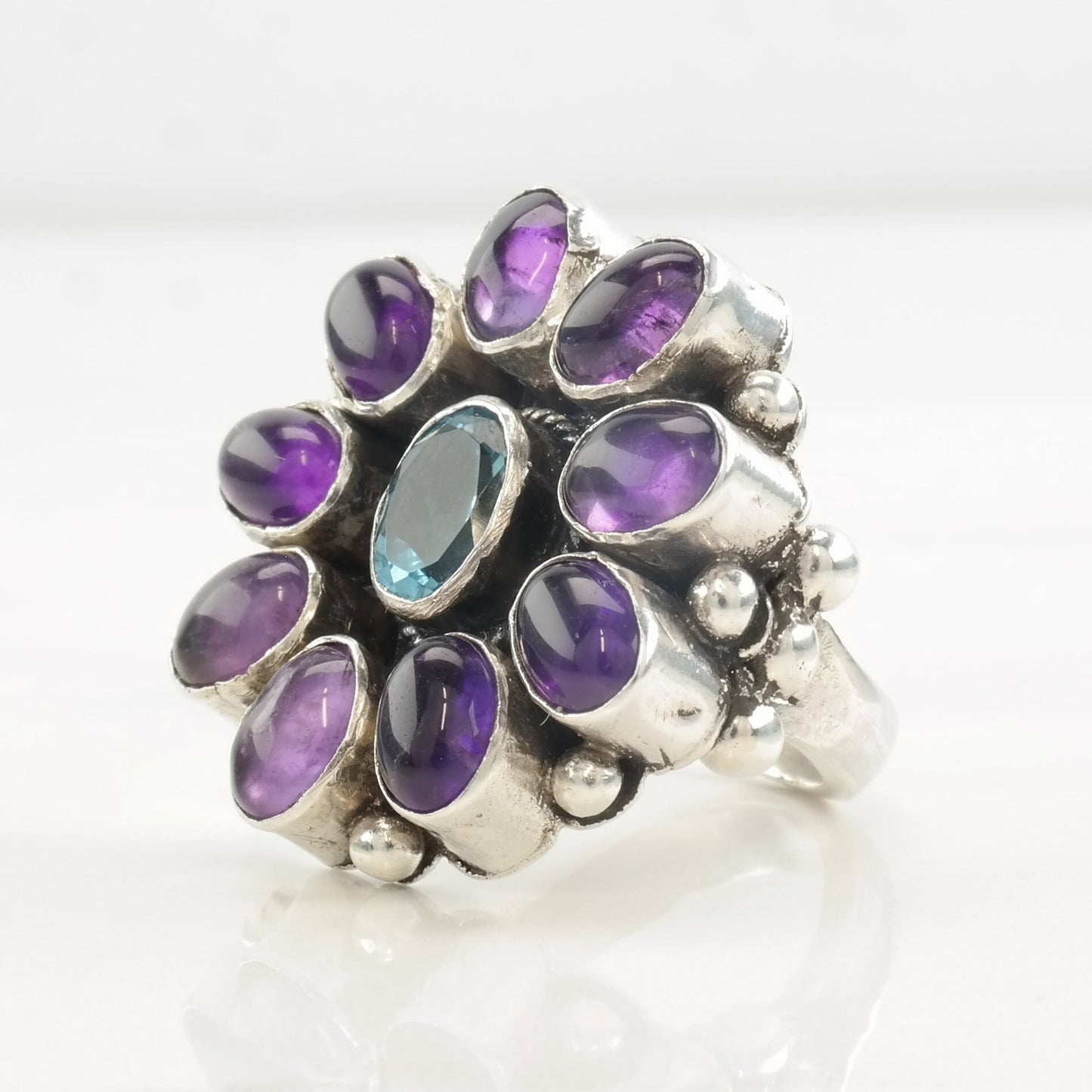 Sterling Silver Ring Amethyst, Topaz Floral Size 6 1/4