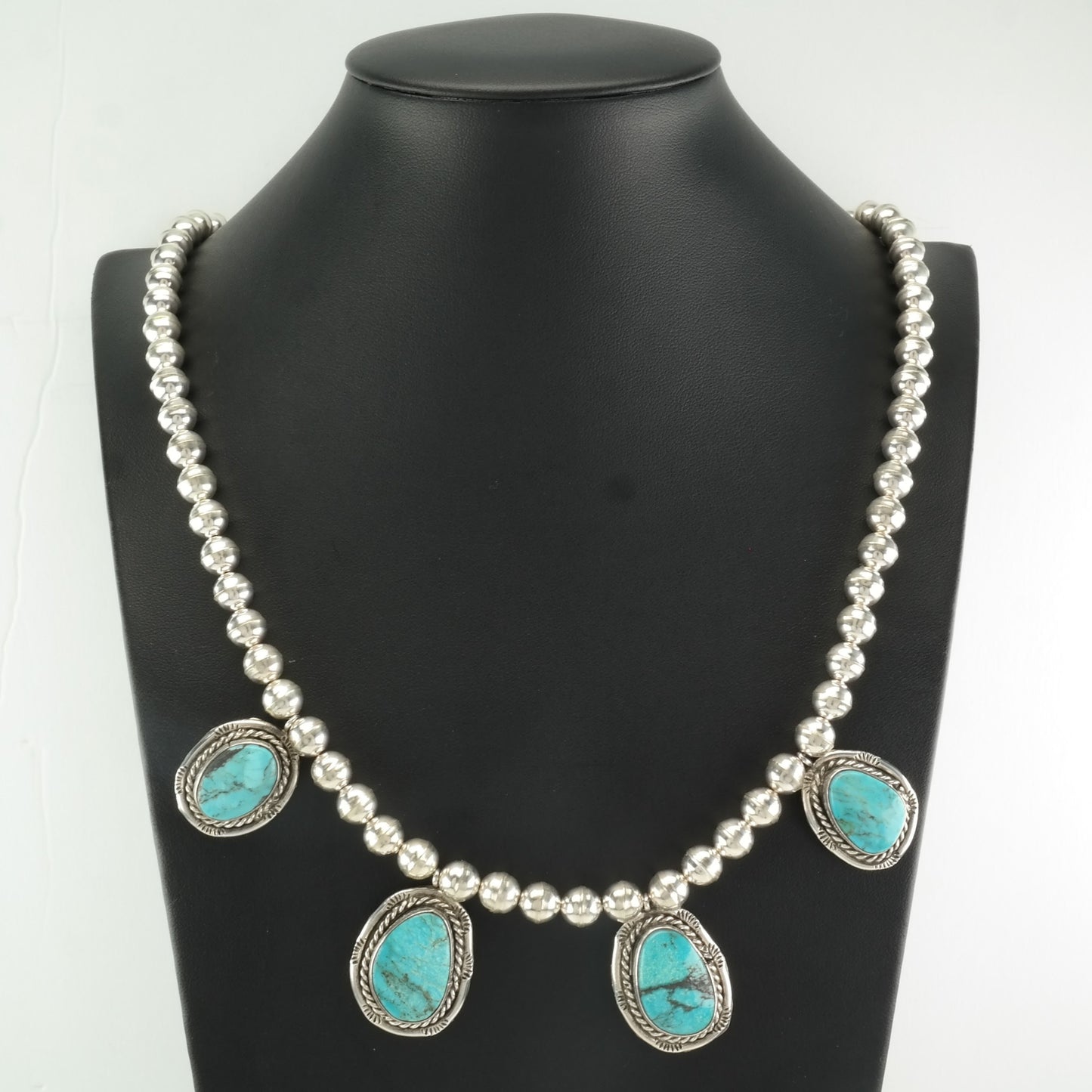 Vintage Native American Sterling Silver Blue Turquoise Stamped Necklace