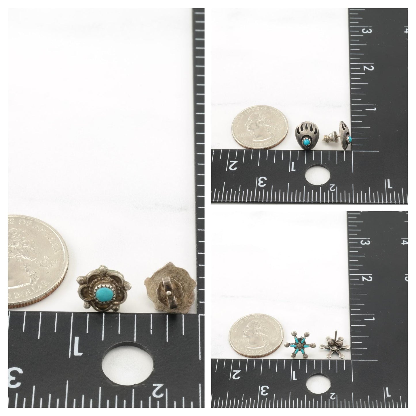 Choice of Vintage Native American Blue Turquoise Dainty, Minimalist Sterling Silver Stud Earrings