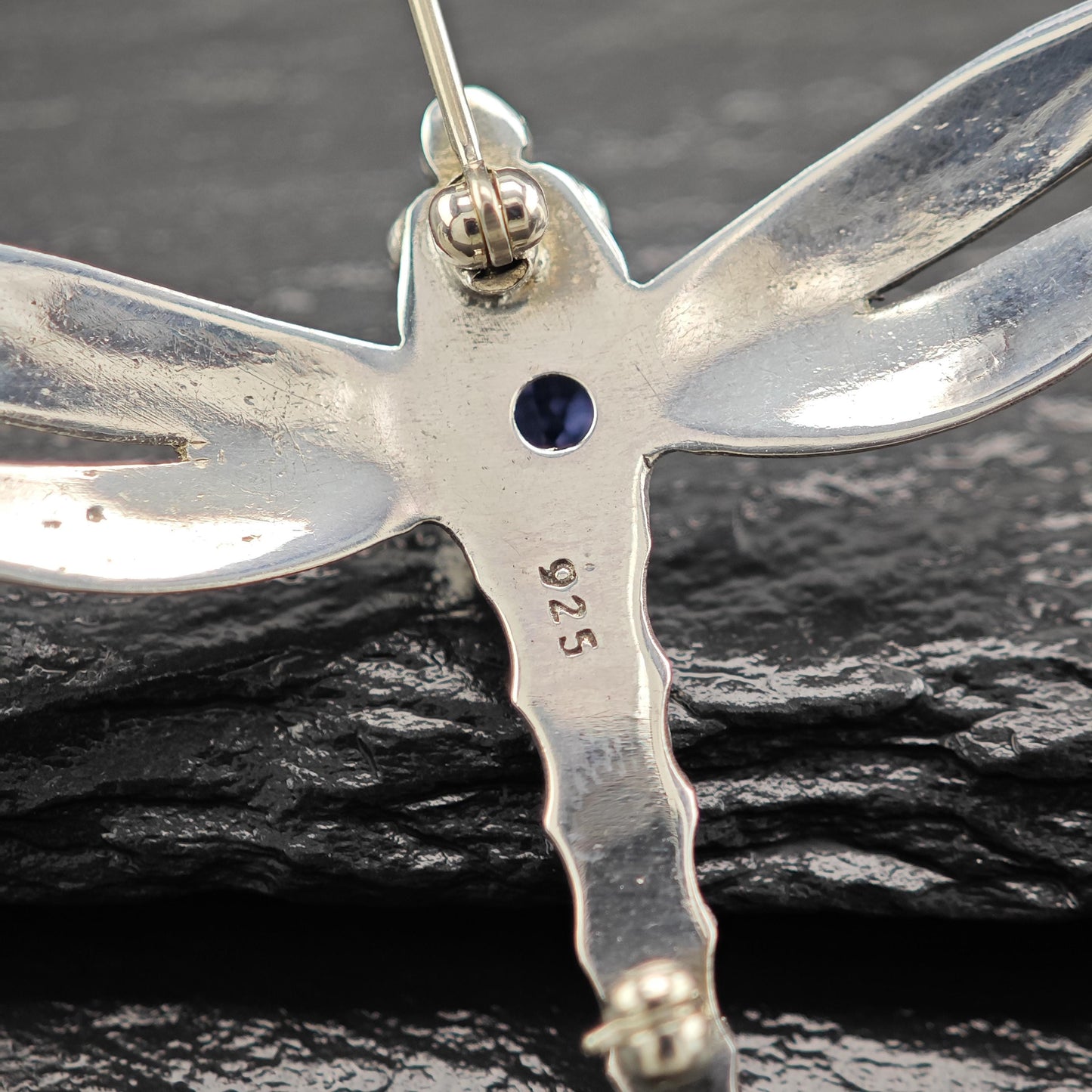 Blue Dragonfly Gem Brooch Sterling Silver