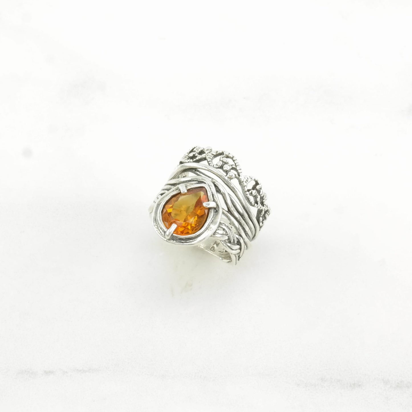 Israel Silver Ring Citrine Woven Sterling Orange Size 5 1/4