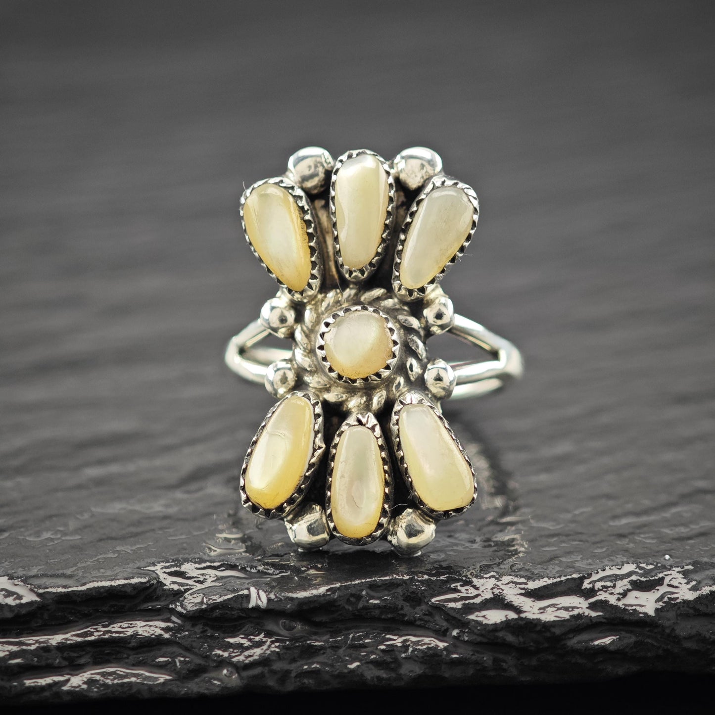 Zuni, Bill & Lou MOP Floral Ring Sterling Silver Size 5 3/4